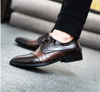 Elegant Patterned Men's Pointed Business Dress Shoes - Premium Leather