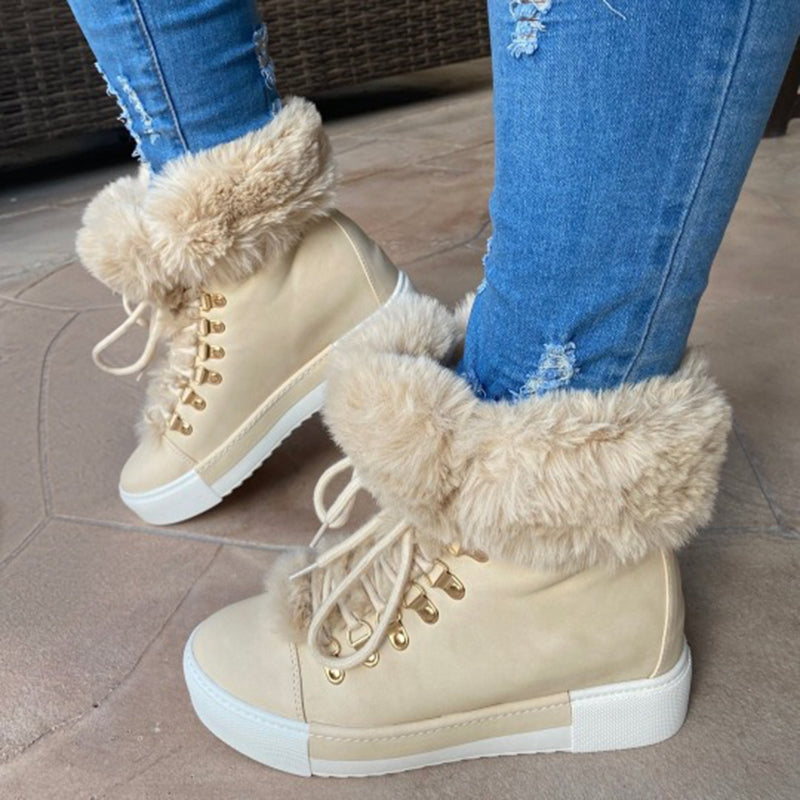 "Elevate Your Style and Comfort with Lace-up Heighten Snow Boots - Non-Slip, Plush Lined, Perfect for Fall and Winter Adventures"