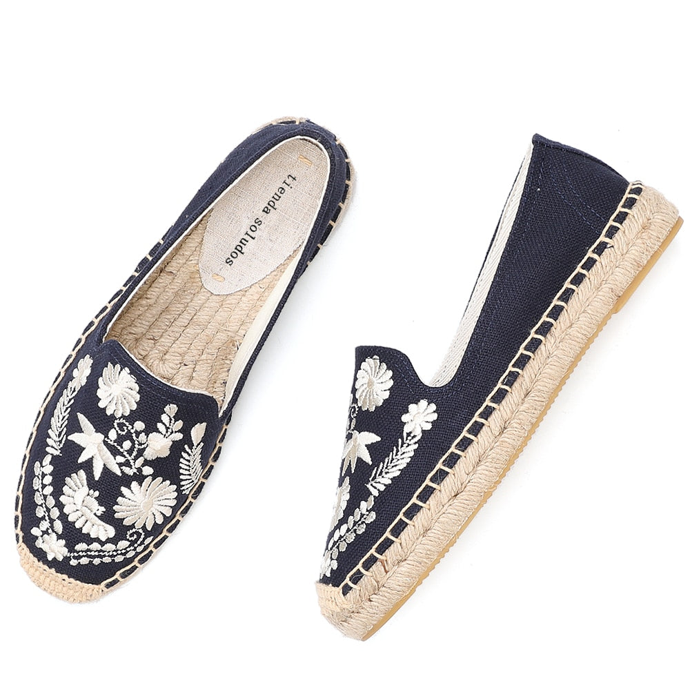 Women Casual Espadrilles Slip-on Breathable Flax Hemp For Girl Shoes Fashion Embroidery Comfortable Ladies Girls