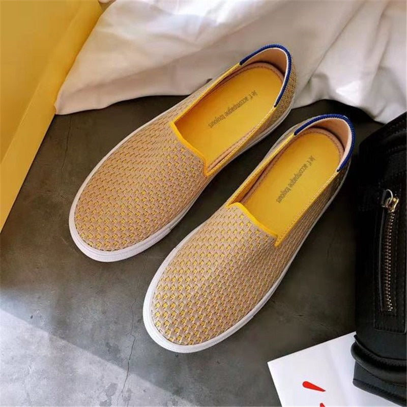 Women Loafers Flat Shoes Casual Black Ladies weaving