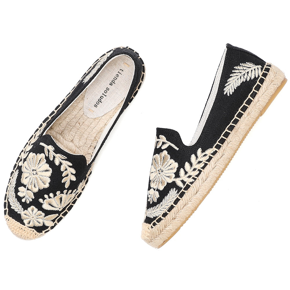 Women Casual Espadrilles Slip-on Breathable Flax Hemp For Girl Shoes Fashion Embroidery Comfortable Ladies Girls