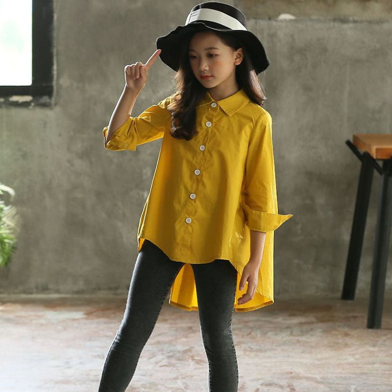 2023 Spring New Back To School Clothing Blouses Teen Girl Shirt Long Sleeve White Yellow Autumn Kids Children's Girls Blouse