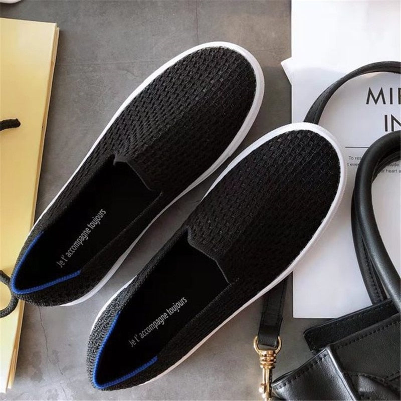 Women Loafers Flat Shoes Casual Black Ladies weaving