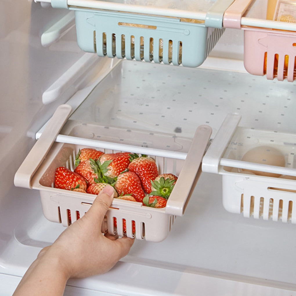 Telescopic Drawer Fridge Storage Box Slide Food Fruits Vegetables Organizer Container Basket Holder Sliding Design Storage Box