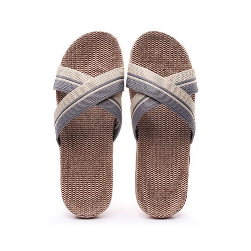 Summer Flax Slippers Women Men Casual Linen Slides Multi-Style Non-Slip EVA Home Flip Flops Indoor Shoes Female Sandals