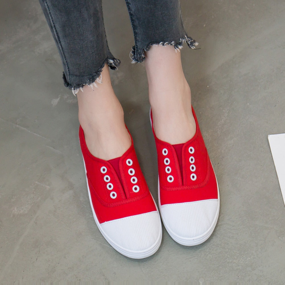 Canvas Casual Shoes Woman Flats Solid Comfortable Sneakers Women Slip-on Loafers
