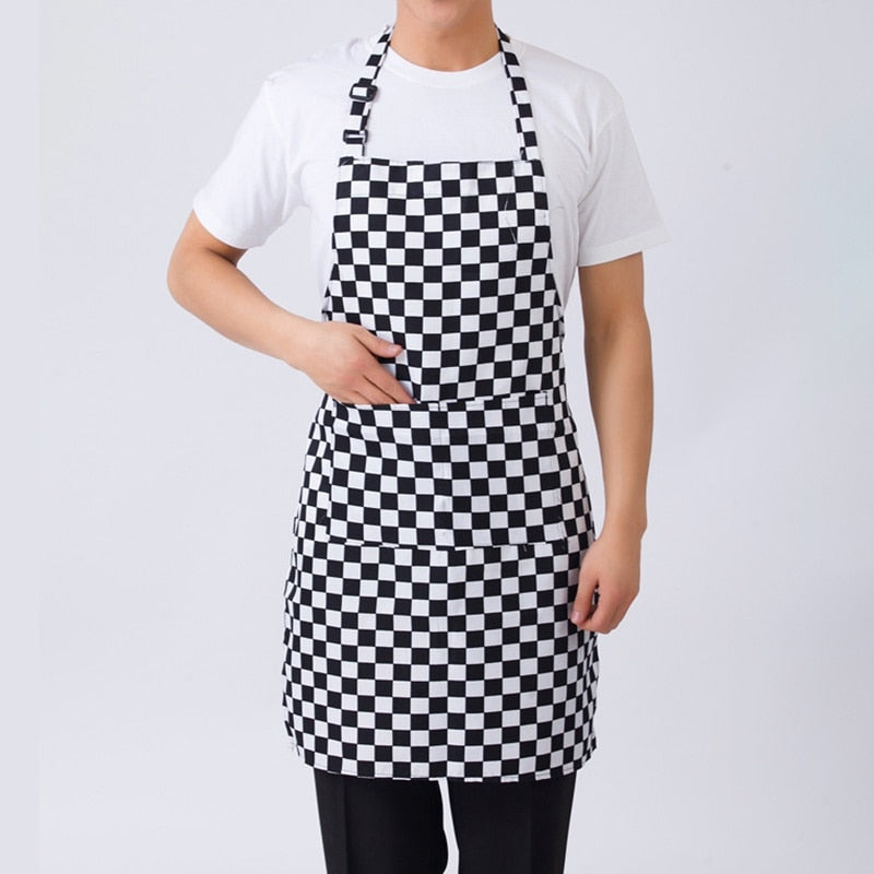 Adjustable Half-length Adult Apron Striped Restaurant Chef Apron Outdoor Camping BBQ Picnic Kitchen Cook Apron With 2 Pockets