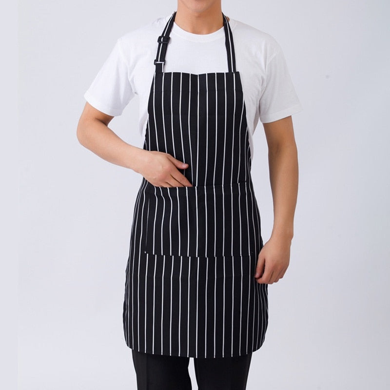 Adjustable Half-length Adult Apron Striped Restaurant Chef Apron Outdoor Camping BBQ Picnic Kitchen Cook Apron With 2 Pockets