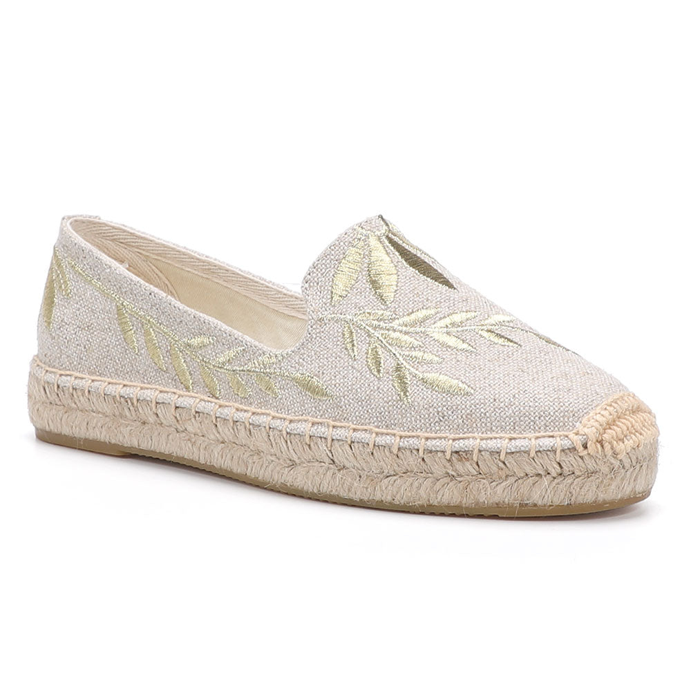 Round Toe Women Espadrilles Flat Shoes 2023 Real Platform Rubber Slip-on Casual Floral
