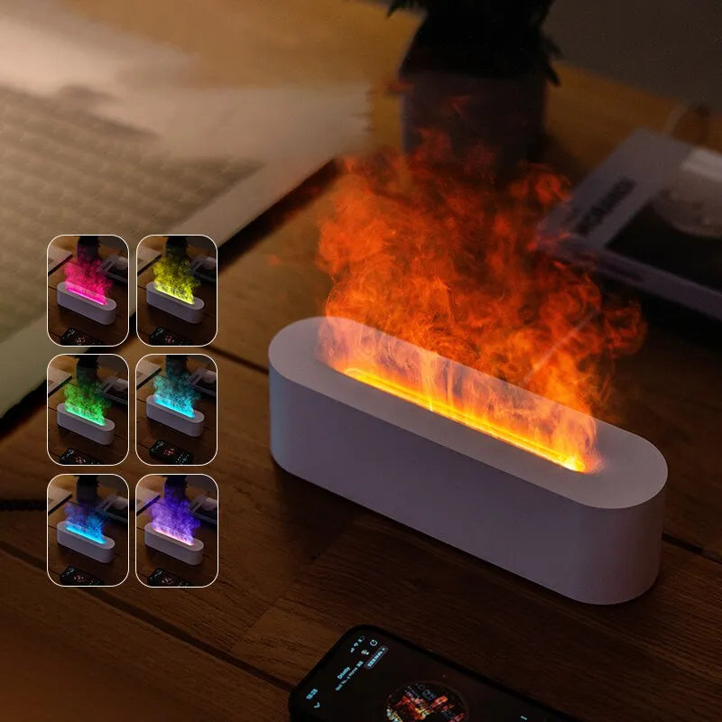 "Introducing the Newest RGB Flame Aroma Diffuser Humidifier: USB Desktop Simulation Light Aromatherapy Purifier Air for Bedroom With 7 Colors"