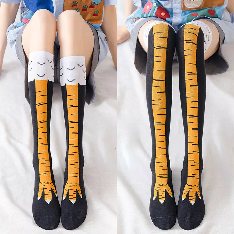"Quirky and Playful Chicken Paw Stockings: Over-Knee Pressure Thin Leg Long Stockings for Women, Girls, and School Fashion"