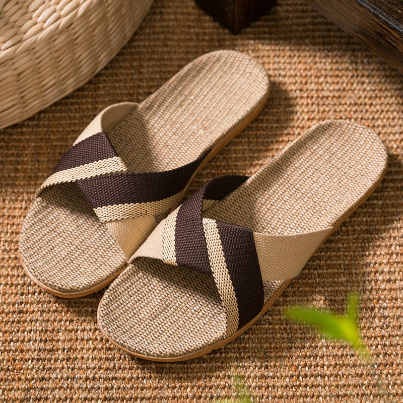 Summer Home Flax Slippers for Women Various Styles Comfort Breathable Open Toe Slides Non-slip Flat Female Linen Flip Flops
