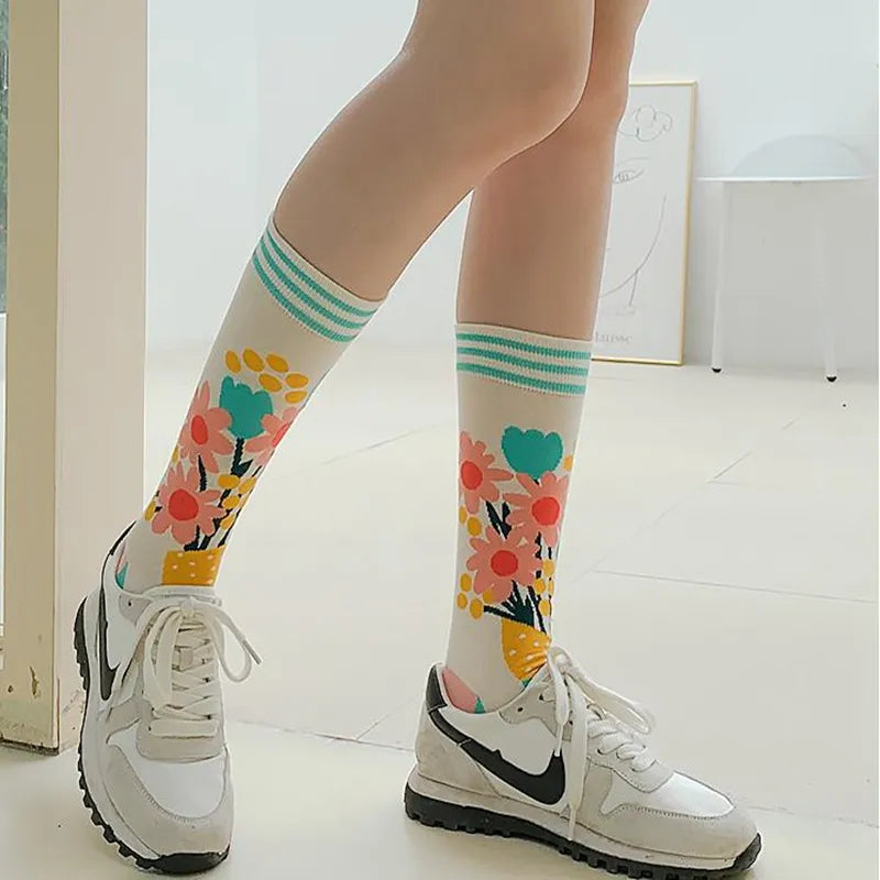 "Stay Stylish and Cozy this Autumn/Winter with Fashion Colorful Women's Socks: Plant Hedgehog Sloths Cotton Socks for a Personalized and Trendy Look!"