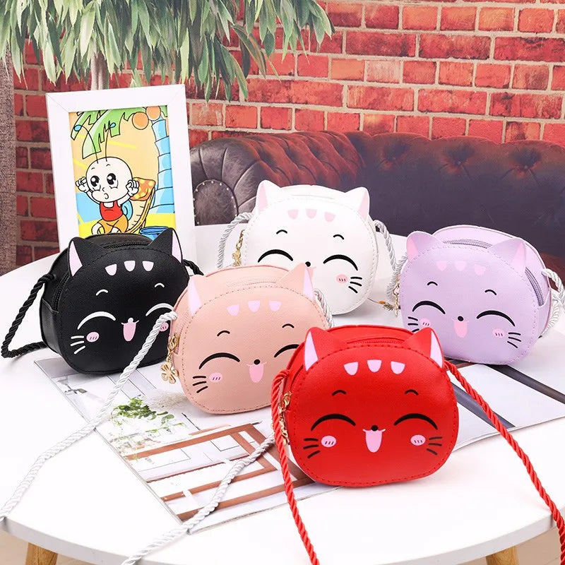 "Cute Cat Cartoon Children Messenger Bag: New Fashion Coin Purses and Handbags - Adorable Mini Shoulder Bag for Girls"