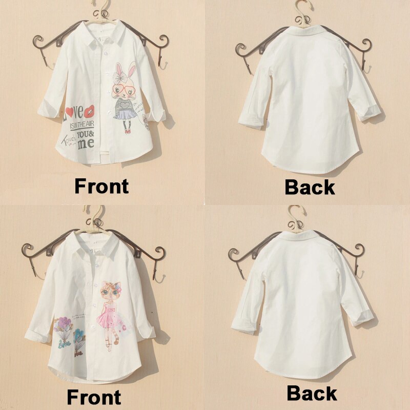 Girls Blouse 2023 Spring Children Clothes Cartoon Rabbit Long Sleeve Tops White Blouses for 8 To 12 Years Teenage Girls Shirt