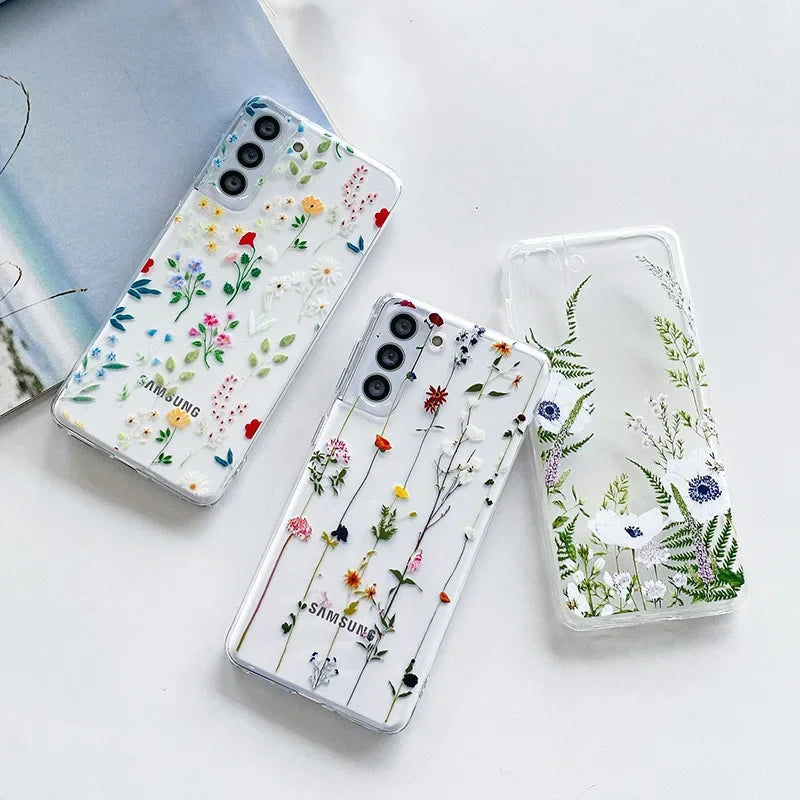 Cute Flower Painted Phone Case for Samsung S24 S22 S21 S20 FE Ultra Clear Silicone Cases for Samsung Galaxy S23 Plus Ultra Shell