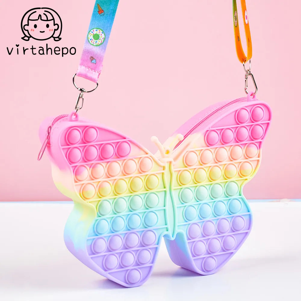 "New Butterfly Antistress Pops Toys for Kids: Cute Cartoon Shoulder Bag - Sensory Handbag for School Children Purse"