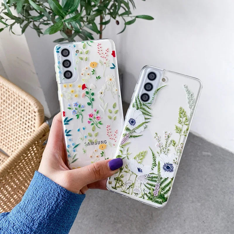 Cute Flower Painted Phone Case for Samsung S24 S22 S21 S20 FE Ultra Clear Silicone Cases for Samsung Galaxy S23 Plus Ultra Shell