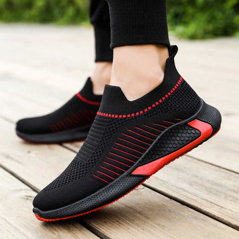 Fashion Mesh Sock Shoes With Striped Design Men Outdoor Breathable Slip-on Sneakers Csuale Lightweight Running Sports Shoes