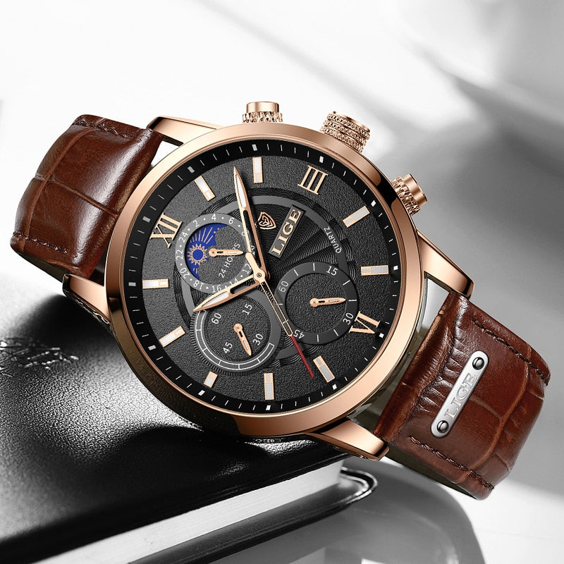 Top Brand Luxury Men Wrist Watch made with leather Quartz Watch  Waterproof Male Clock Relogio Masculino
