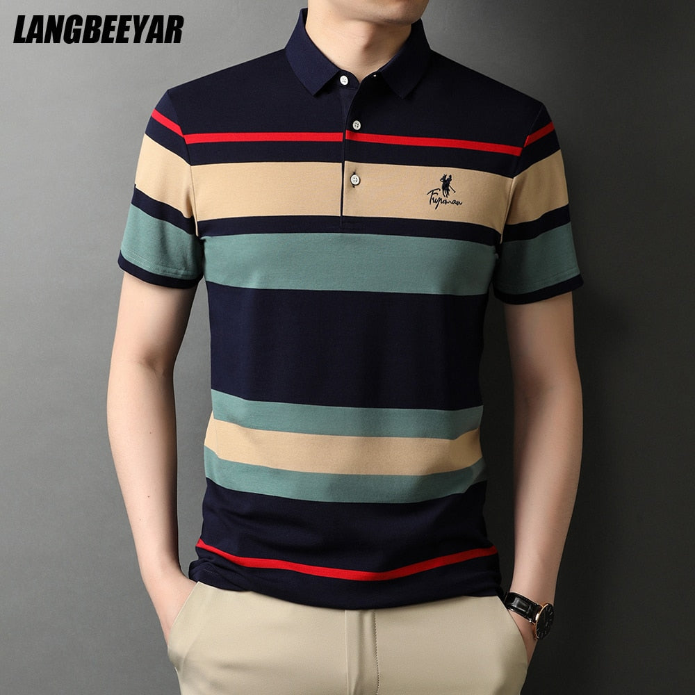 Top Grade New Summer Brand Striped Embroidery Mens Designer Polo Shirts With Short Sleeve Casual Tops Fashions Men Clothing 2023