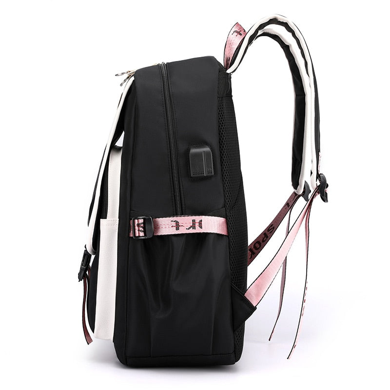 Large School Backpack for Teenage Girls USB Port Canvas schoolbag student book