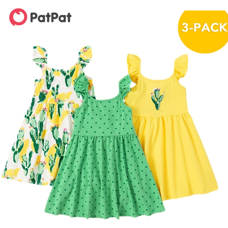 New Arrival Summer 3-piece Toddler Girl Cactus Polka Dots Print Dresses Children  Clothing