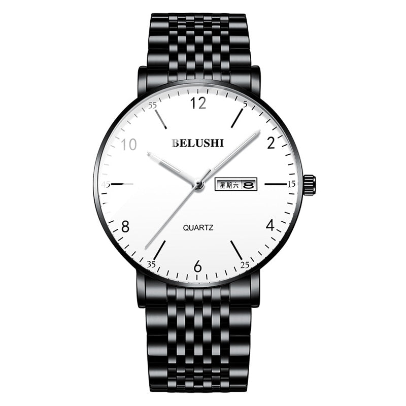 BELUSHI Fashion New Mens Watches Top Luxury Brand Waterproof Quartz Watch Men Casual Stainless Steel Business Date Wrist Watch