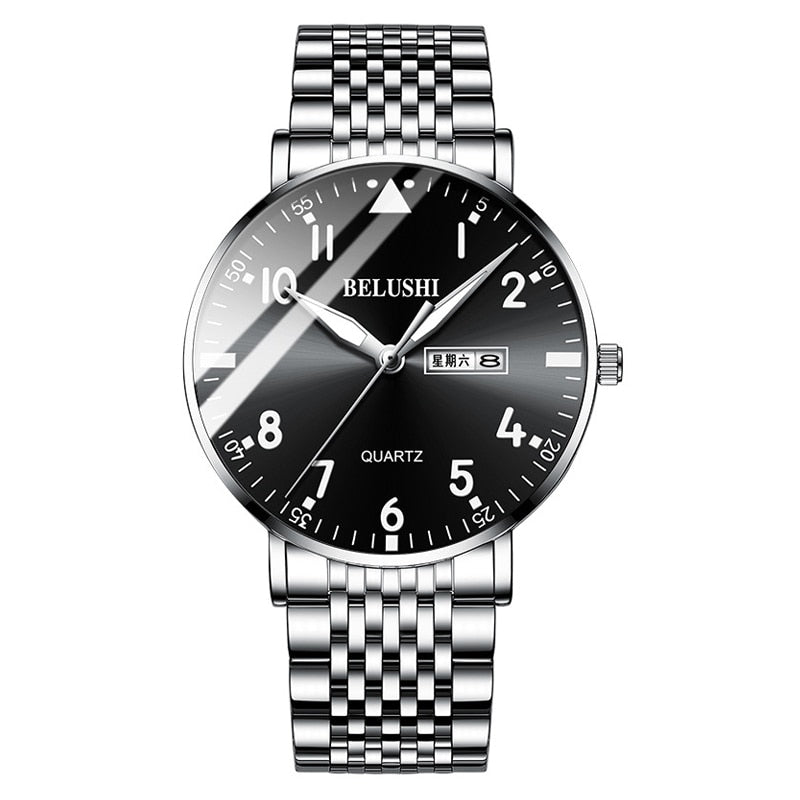 BELUSHI Fashion New Mens Watches Top Luxury Brand Waterproof Quartz Watch Men Casual Stainless Steel Business Date Wrist Watch