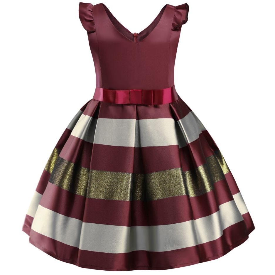 Girls Flower Striped Dress  with Floral for Princess