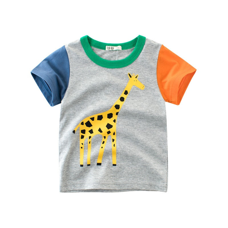 T Shirt Cartoon Animals Baby Kids Boys Cotton Short Sleeves Summer Clothing Lion Monkey Print Tee Red Car Toddler