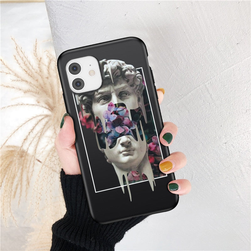 Retro Art Line Sculpture Case For iPhone  Matte Abstract Silicone Capa