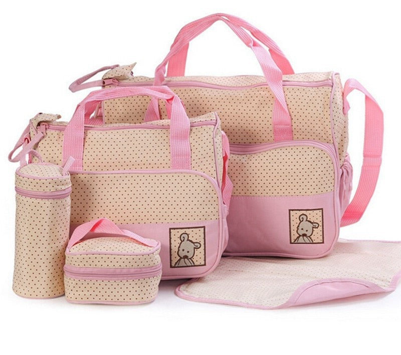 MOTOHOOD 39*28.5*17CM 5pcs Baby Diaper Bag Suits for Mom Baby Bottle Holder Mother Mummy Stroller Maternity Nappy Bags Sets