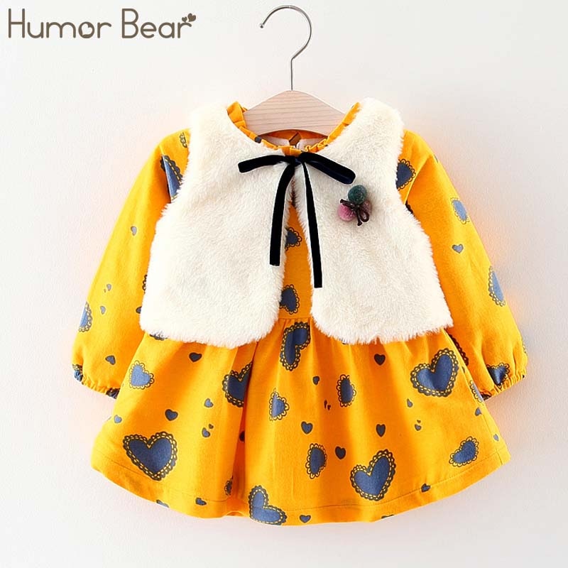 Humor Bear Baby Girl Clothes Summer Baby Girls Dress Long-sleeve dress Party Dresses