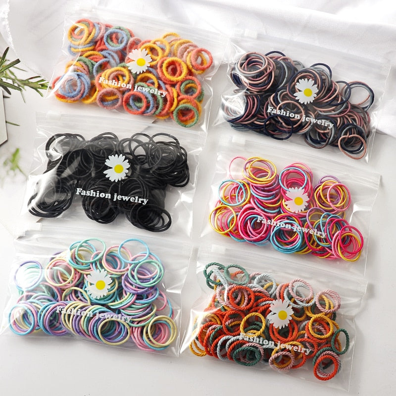 100Pcs/Set Children Candy Color Elastic Hair Bands