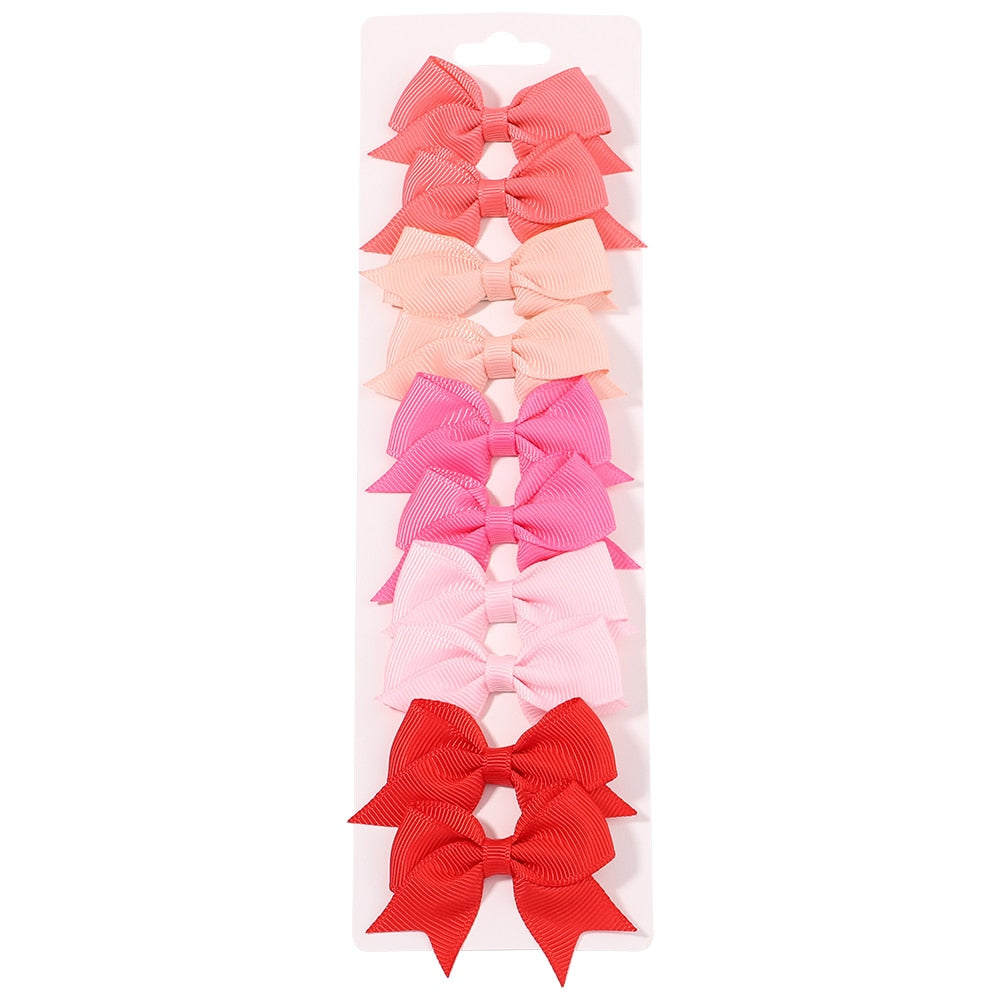 10Pcs/Set New Solid Ribbon Bowknot Hair Clips For Children Handmade