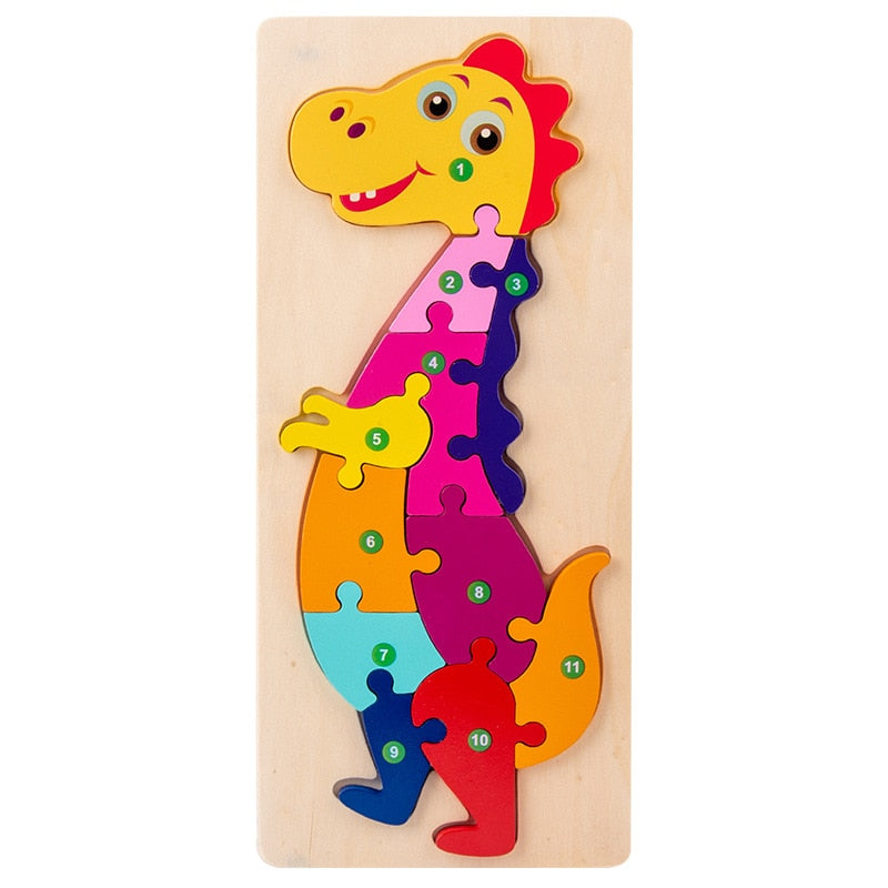 Wooden Cognition Puzzles Kids Intelligence Toddlers 2 3 4 5 Years Old Top 3D Puzzle Educational Dinosaur Animal Toy