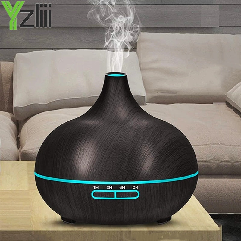 High-Quality 550ml Aromatherapy Essential Oil Diffuser Wood Grain Remote Control Ultrasonic Air Humidifier with 7 Colors Light