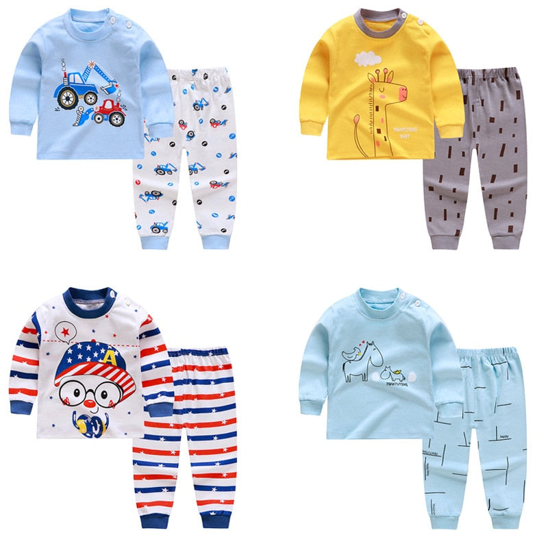 Long Sleeve Pajamas for Children for both Boys and Girls Set with Cartoon