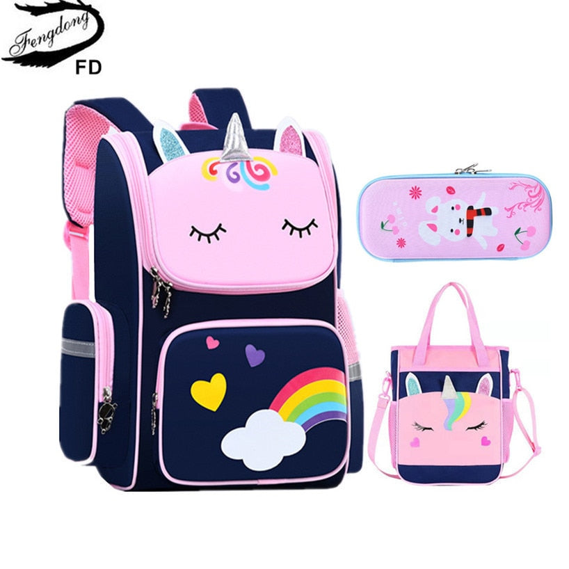Cute 3D cartoon School Backpack Set Elementary school bags for girls Pen Pencil Handbag Set