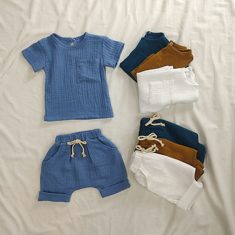 Organic Cotton Baby Clothes Set for Summer with Tops + Shorts  for both Boys and Girls