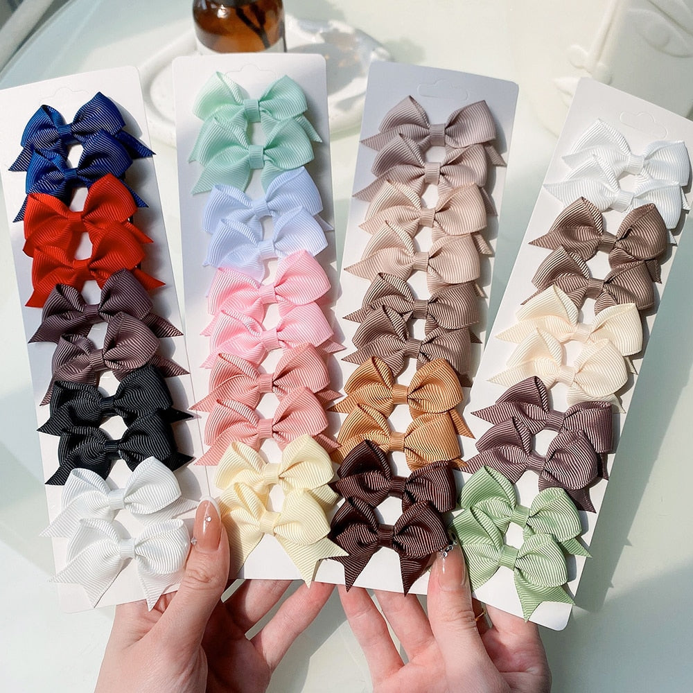 10Pcs/Set New Solid Ribbon Bowknot Hair Clips For Children Handmade
