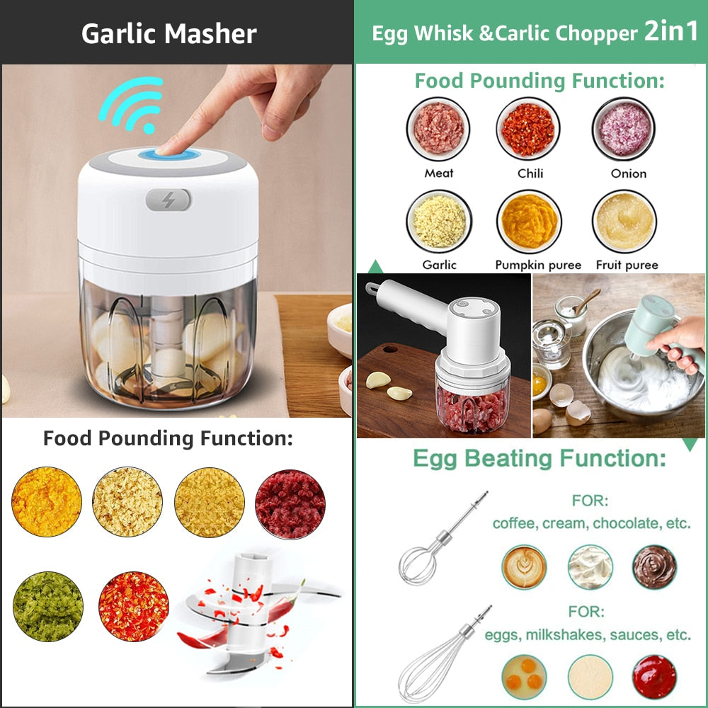 Electric Kitchen Food Chopper Mini Garlic Masher crusher USB Portable Meat Grinder Vegetable Chopper for Kitchen Gadgets