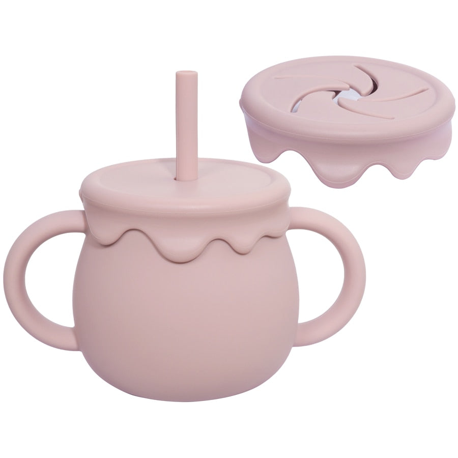 Cartoon Cute Silicone Straw Cup Children & Drinking Cup Snack Cup 2-in-1 Food Storage Box with Handle Feeding Water Cup BPA Free