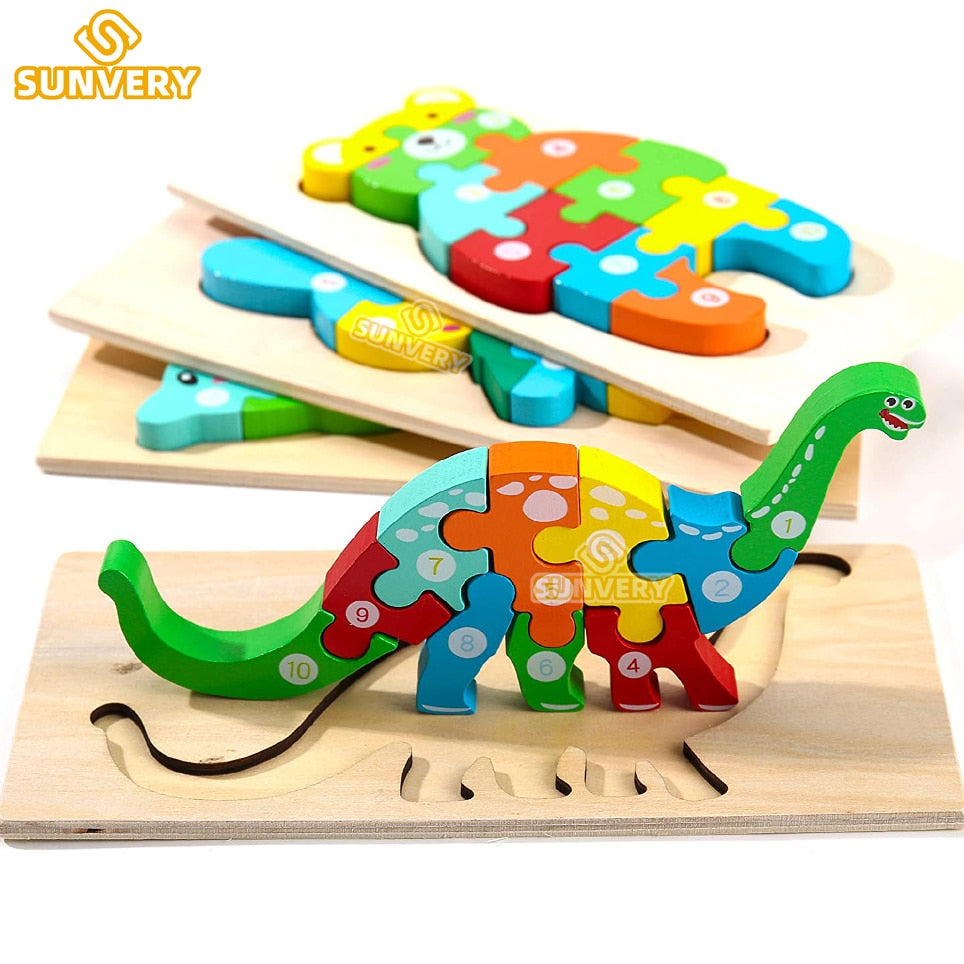 Wooden Toddler Puzzles for Kids Montessori Toys for Toddlers 2 3 4 5 Years Old Top 3D Puzzle Educational Dinosaur Toy