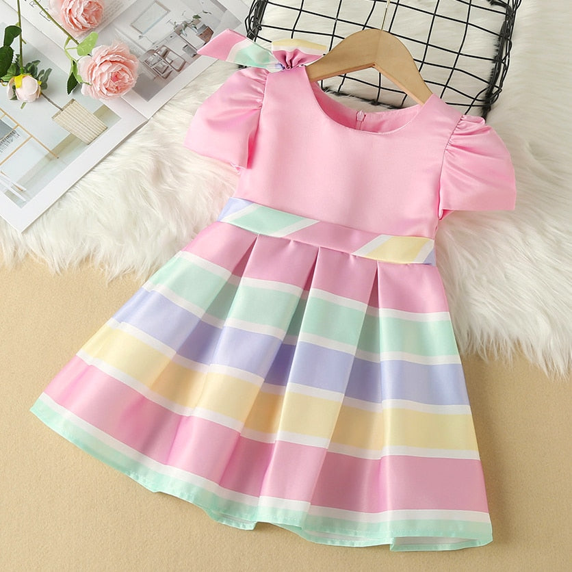 Summer Girls Flower Striped Dress  with Floral for Princess
