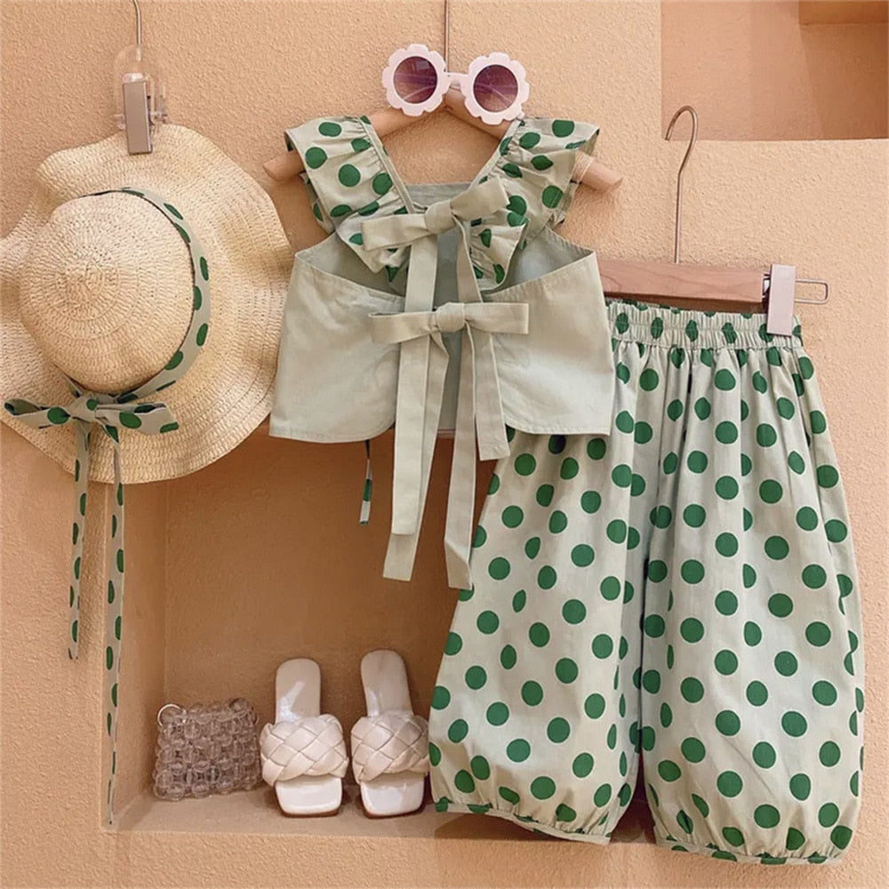 Sweet Girls Set 2PCS Toddler Baby Girls Clothes Summer Outfits Casual Polka Dots Tops + Pants Fashion Girls Suit Kids Clothes