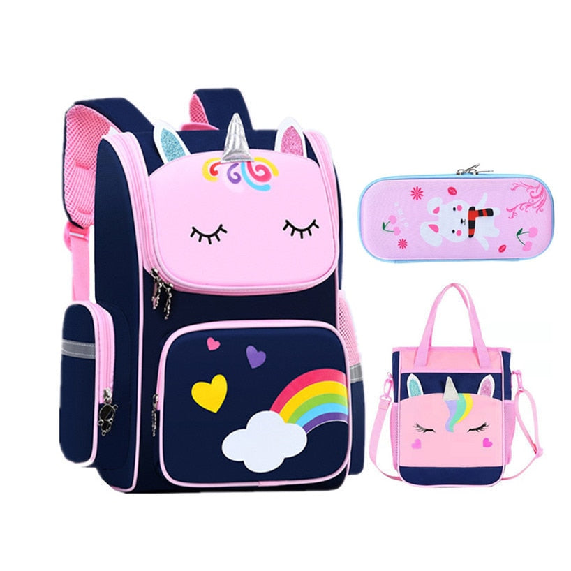 Cute 3D cartoon School Backpack Set Elementary school bags for girls Pen Pencil Handbag Set