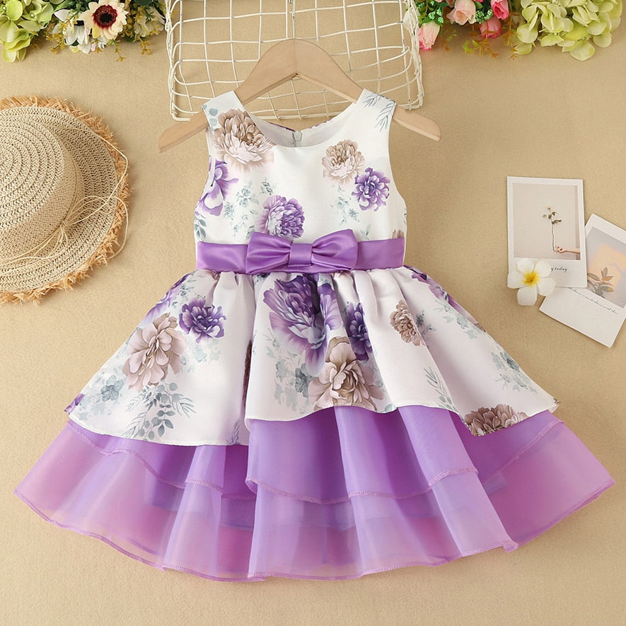 Summer Girls Flower Striped Dress  with Floral for Princess