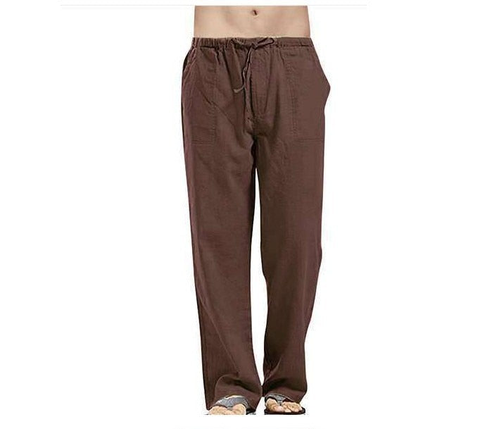 Cotton Linen Harem Pants Men Solid Elastic Waist Streetwear Baggy Drop-crotch Pants Casual Trousers